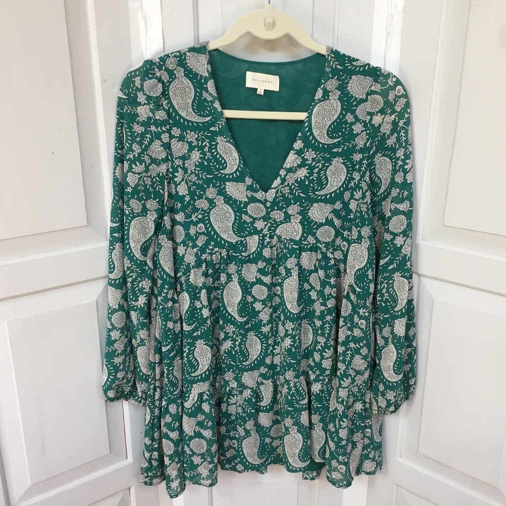 Mellody Green & Gray Paisley Tunic